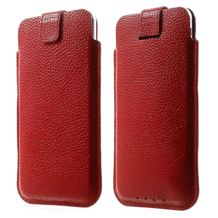 Magnetic Genuine Leather Bag with Pull Tab for iPhone 7 6 6s  4.7 inch - Red