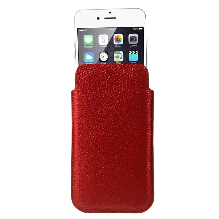 Magnetic Genuine Leather Bag with Pull Tab for iPhone 7 6 6s  4.7 inch - Red