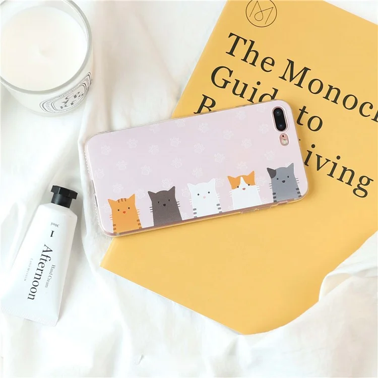 Embossed Lovely Cats Pattern Soft TPU Phone Back Case for iPhone 6S Plus/6 Plus 5.5 inch - Pink