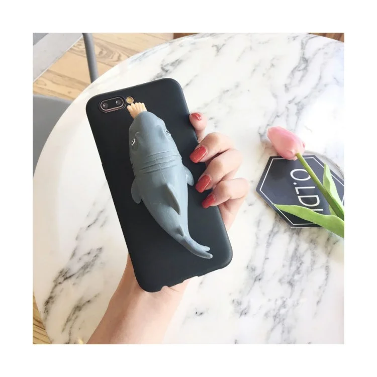 Squishy 3D Pinch Creative Cartoon Shark Pattern TPU Back Case for iPhone 8 / 7 4.7 inch - Black