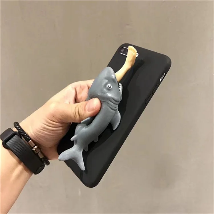 Squishy 3D Pinch Creative Cartoon Shark Pattern TPU Back Case for iPhone 8 / 7 4.7 inch - Black