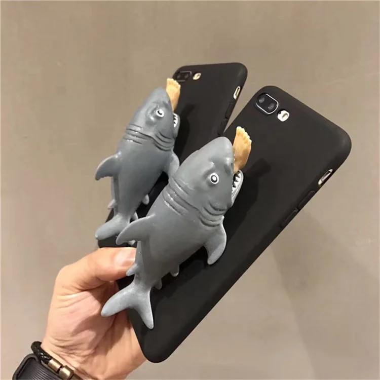 Squishy 3D Pinch Creative Cartoon Shark Pattern TPU Back Case for iPhone 8 / 7 4.7 inch - Black