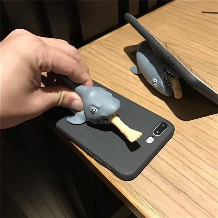 Squishy 3D Pinch Creative Cartoon Shark Pattern TPU Back Case for iPhone 8 / 7 4.7 inch - Black