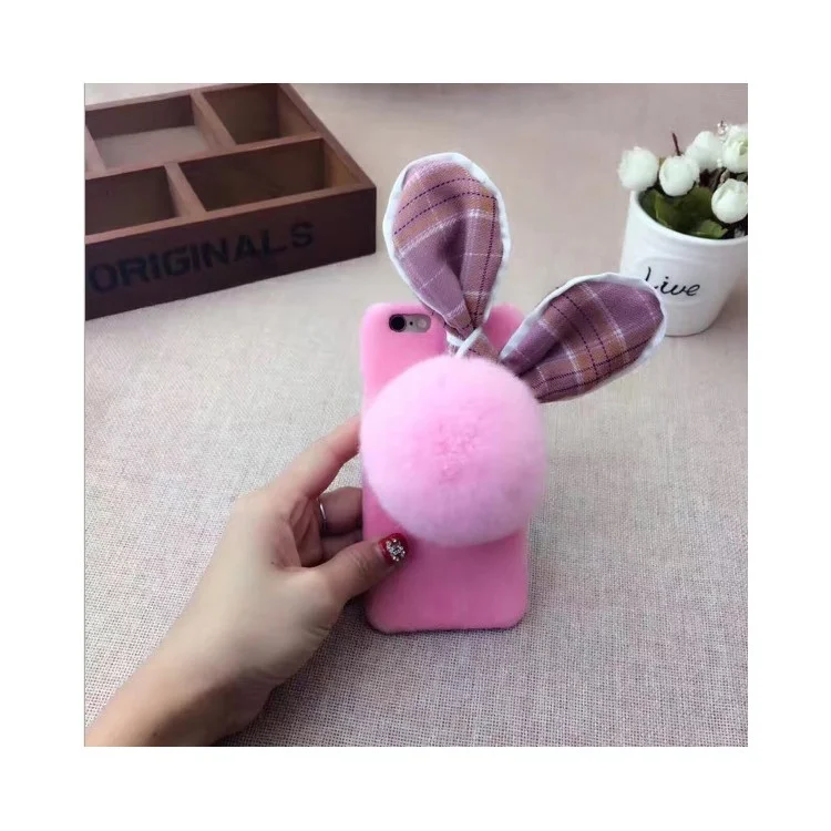 Cute Rabbit Pattern Soft Furry Silicone Back Mobile Phone Case for iPhone 6S Plus / 6 Plus 5.5 inch  - Pink