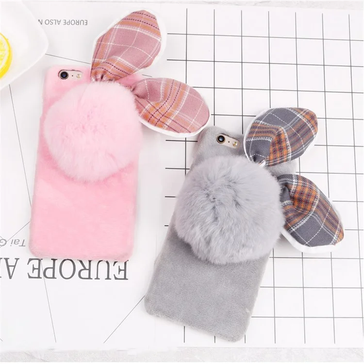 Cute Rabbit Pattern Soft Furry Silicone Back Mobile Phone Case for iPhone 6S Plus / 6 Plus 5.5 inch  - Pink