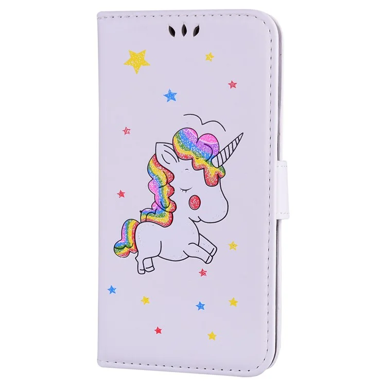Flash Powder Unicorn Imprint Flower Leather Wallet Cover for iPhone 6/6s 4.7 inch - White
