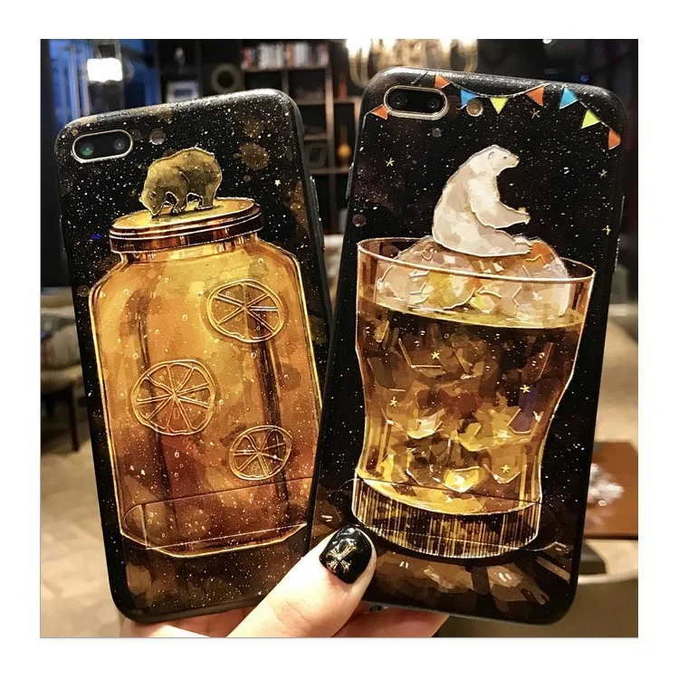 For iPhone 8 Plus / 7 Plus 5.5 inch Embossed PC + TPU Hybrid Kickstand Mobile Phone Protective Case - Polar Bear