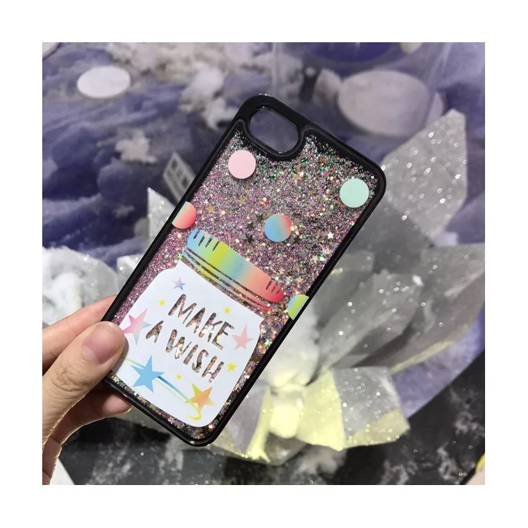 Liquid Glitter Powder Quicksand TPU Mobile Casing for iPhone 8 Plus / 7 Plus - Make A Wish