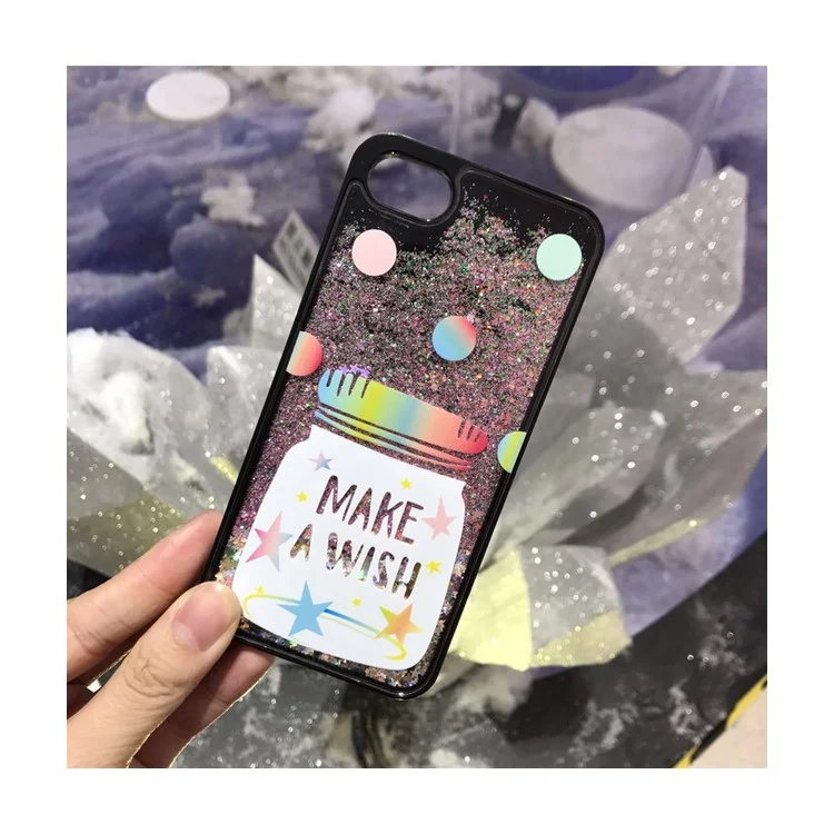 Liquid Glitter Powder Quicksand TPU Mobile Casing for iPhone 8 Plus / 7 Plus - Make A Wish