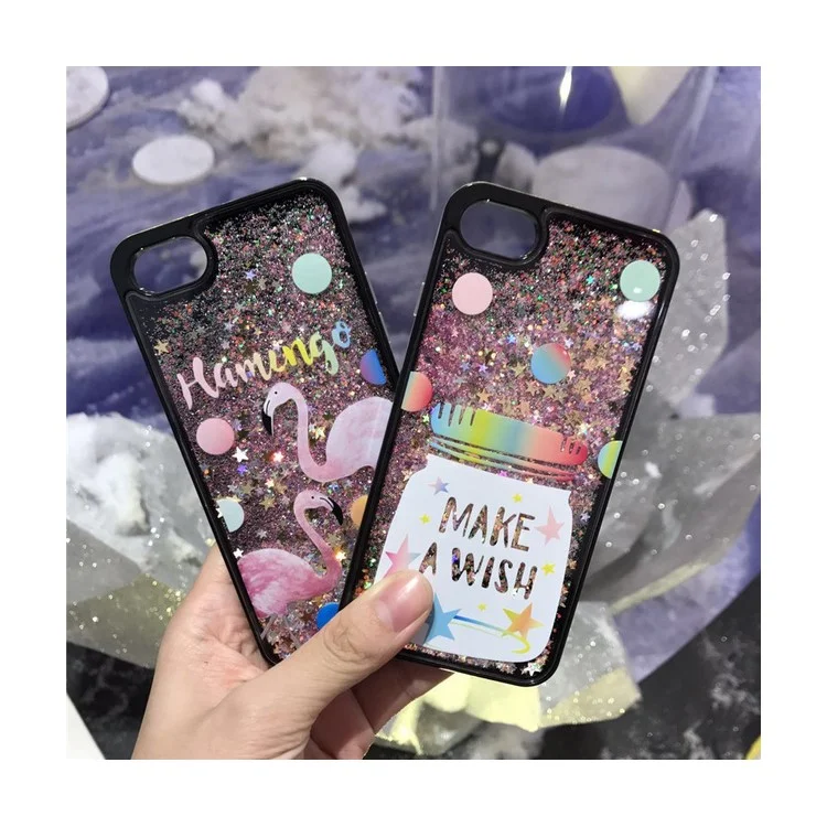 Liquid Glitter Powder Quicksand TPU Mobile Casing for iPhone 8 Plus / 7 Plus - Make A Wish
