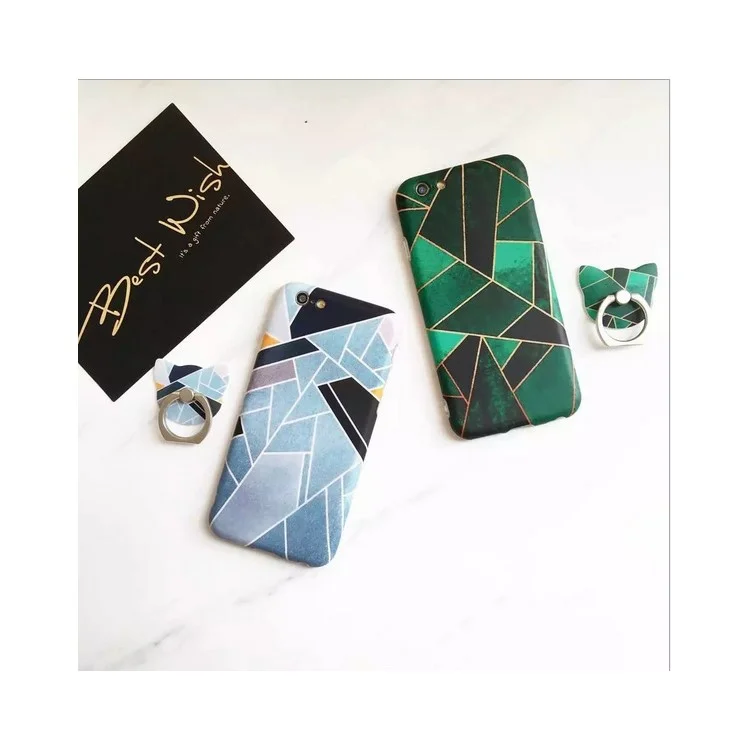 Geometric Pattern Soft TPU Shell Case with Ring Grip Stand for iPhone 6s 6 - Blue