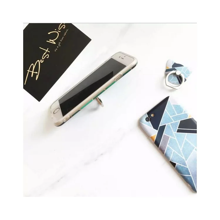 Geometric Pattern Soft TPU Shell Case with Ring Grip Stand for iPhone 6s 6 - Blue