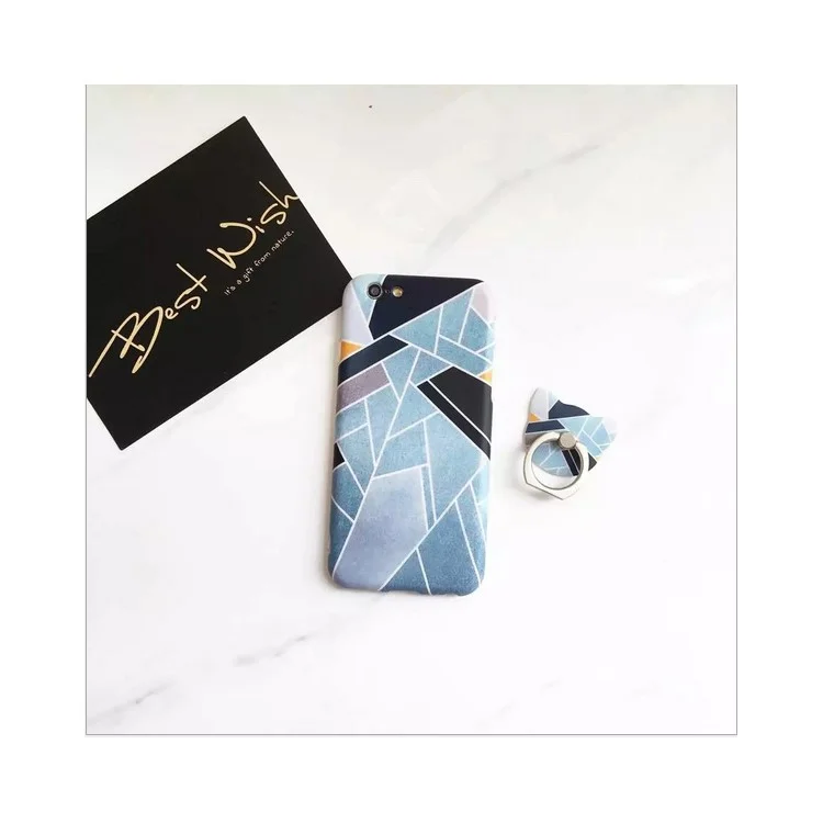 Geometric Pattern Soft TPU Shell Case with Ring Grip Stand for iPhone 6s 6 - Blue