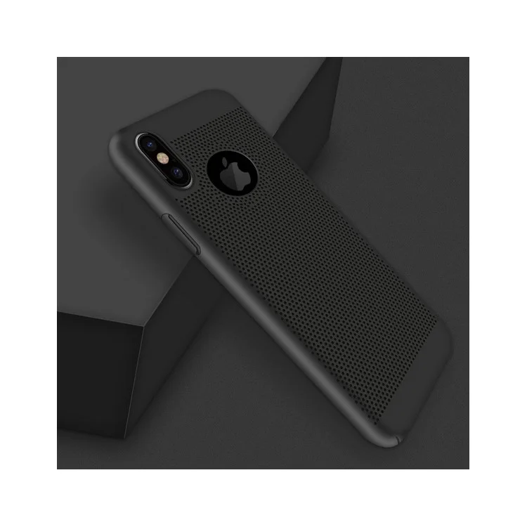 For iPhone X (10) 5.8 inch Hollow Mesh Heat Dissipation PC Hard Case - Black