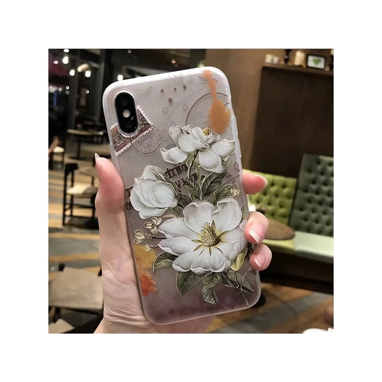 For iPhone X (Ten) Pretty Flower Embossment Relief TPU Case Cover - White Flowers