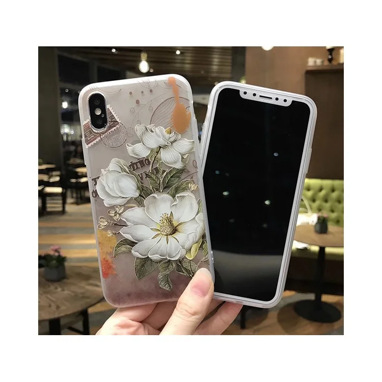 For iPhone X (Ten) Pretty Flower Embossment Relief TPU Case Cover - White Flowers