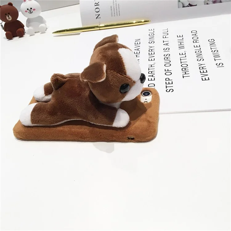 Cute 3D Plush Dog Toy Soft TPU Mobile Phone Case for iPhone 6s/6 - Brown Bulldog