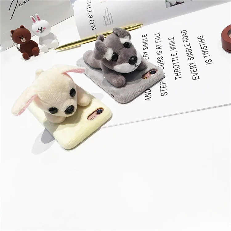Cute 3D Plush Dog Toy Soft TPU Mobile Phone Case for iPhone 6s/6 - Brown Bulldog