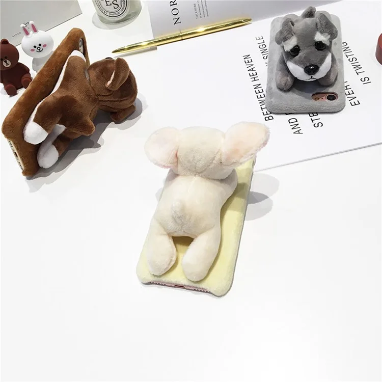 Cute 3D Plush Dog Toy Soft TPU Mobile Phone Case for iPhone 6s/6 - Brown Bulldog
