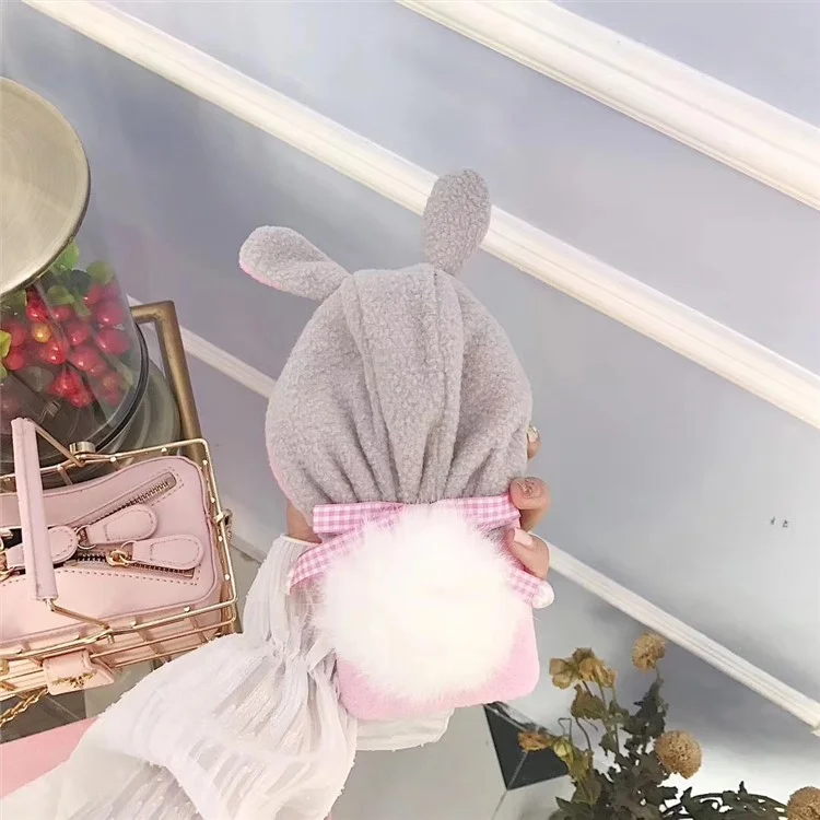 Cute 3D Rabbit Ear Plush Hoodie PC Hard Case for iPhone 6s/6 4.7 with Fluffy Ball Tail