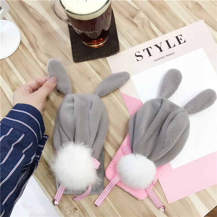 Cute 3D Rabbit Ear Plush Hoodie PC Hard Case for iPhone 6s/6 4.7 with Fluffy Ball Tail