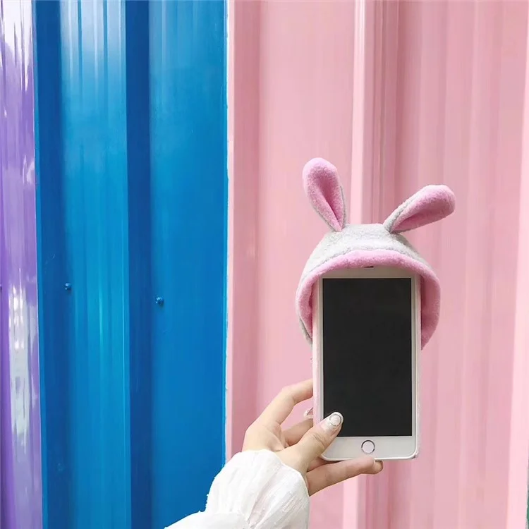 Cute 3D Rabbit Ear Plush Hoodie PC Hard Case for iPhone 6s/6 4.7 with Fluffy Ball Tail