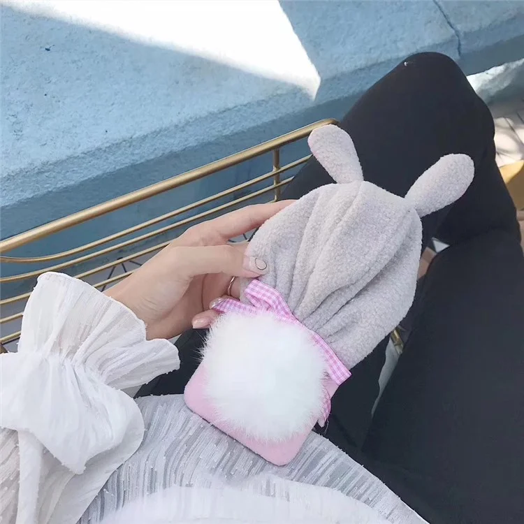Cute 3D Rabbit Ear Plush Hoodie PC Hard Case for iPhone 6s/6 4.7 with Fluffy Ball Tail