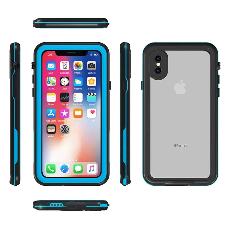 Underwater Anti-shock Hiking Climbing Waterproof TPU Case for iPhone X - Blue