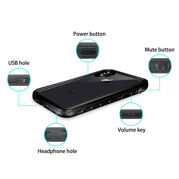 IPX68 Waterproof Snow-proof Dirt-proof Phone Case for iPhone X 5.8 inch - Black