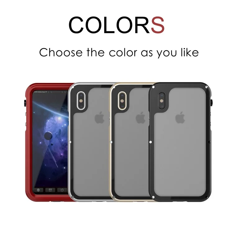 VIKING for iPhone X IP68 Waterproof Dust-proof Shock-proof Aluminum Alloy Case - Black