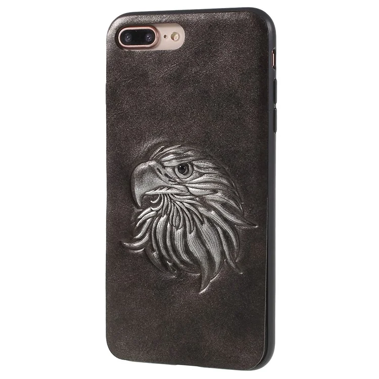 KELOE Embossed Eagle Head Pattern Hybrid Mobile Casing for iPhone 8 Plus / 7 Plus 5.5 inch (PC + TPU + PU Leather) - Silver