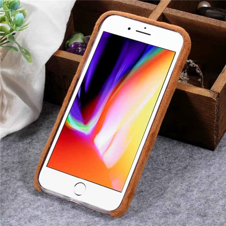 Brown - Fluffy Fur Coated Soft TPU Protector Mobile Case for iPhone 8 / 7 4.7 inch