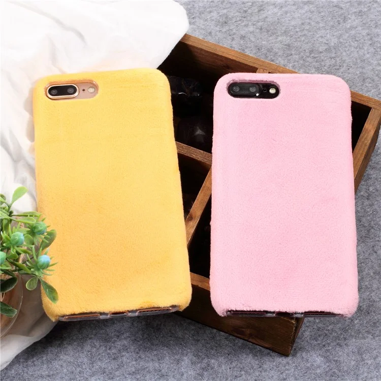 Fluffy Fur Coated TPU Back Mobile Shell Case for iPhone 8 Plus / 7 Plus 5.5 inch - Purple