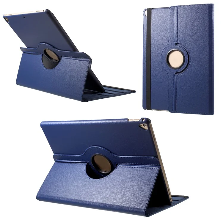 Litchi Grain 360 Swivel Smart Stand Leather Tablet Case for iPad 9.7-inch (2018) / 9.7-inch (2017) - Dark Blue