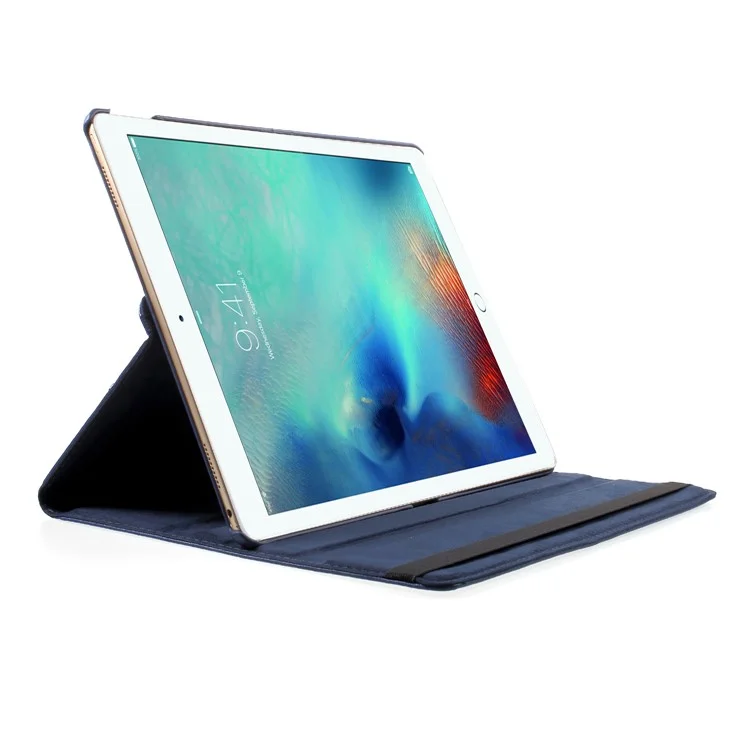 Litchi Grain 360 Swivel Smart Stand Leather Tablet Case for iPad 9.7-inch (2018) / 9.7-inch (2017) - Dark Blue