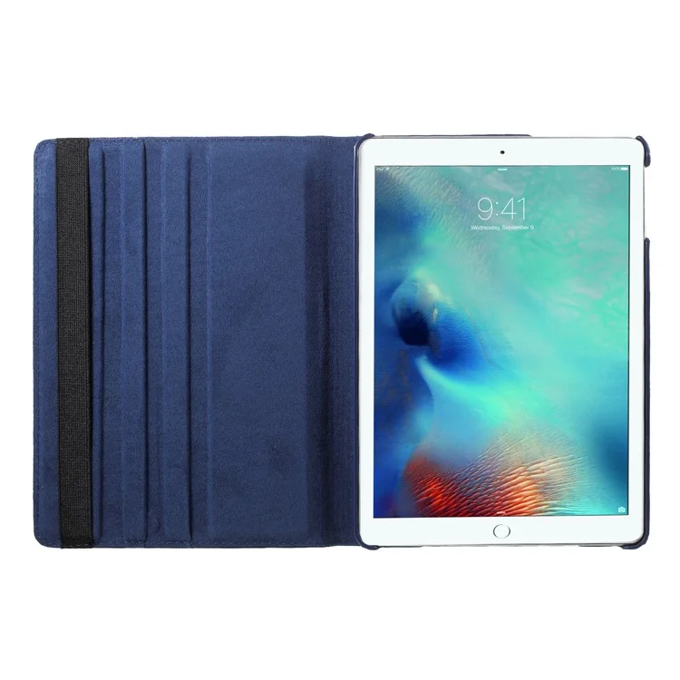 Litchi Skin Leather Shell with Rotating Stand for iPad Pro 12.9 (2017) / Pro 12.9 (2015) - Blue