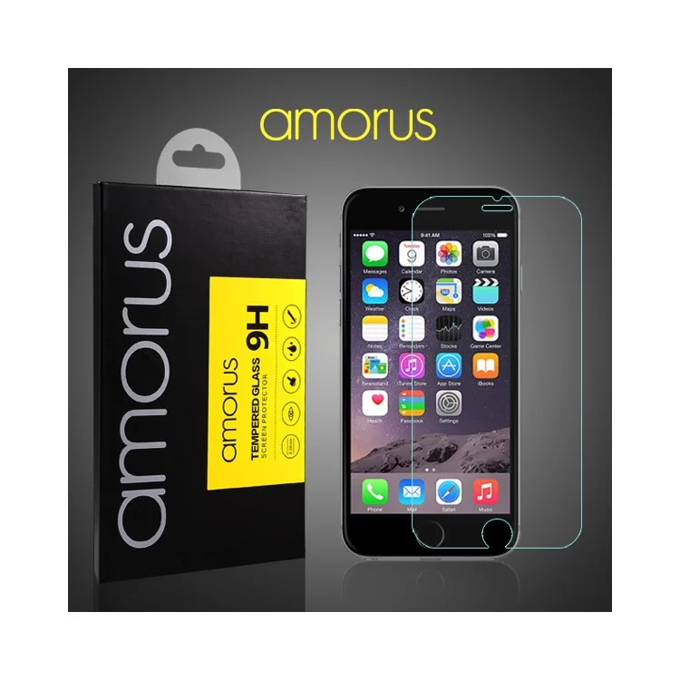 AMORUS Anti-fingerprint Shockproof Tempered Glass Screen Protector per iPhone 6 9H Anti-explosion Arc Edge