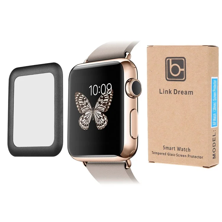 LINK DREAM 0.2mm Tempered Glass Screen Film for Apple Watch 38mm Full Coverage - Black