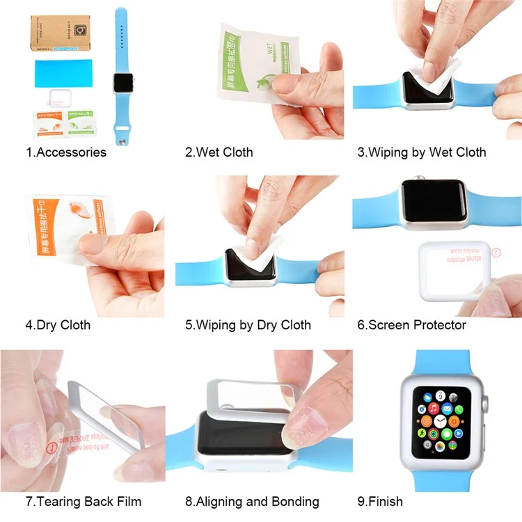 LINK DREAM 0.2mm Tempered Glass Screen Film for Apple Watch 38mm Full Coverage - Black