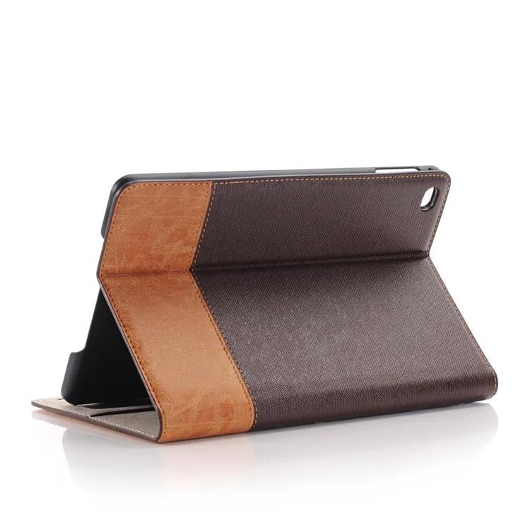 Cross Texture Contrast Color for iPad mini 4 Leather Case Card Holder - Coffee