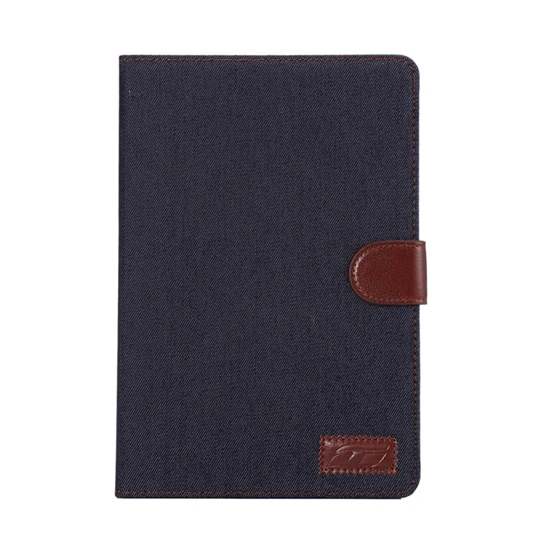Jeans Cloth Skin Smart Leather Wallet Stand Cover for iPad mini 4 - Black Blue
