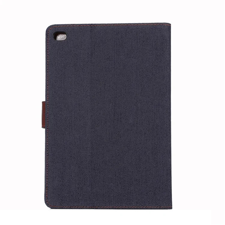 Jeans Cloth Skin Smart Leather Wallet Stand Cover for iPad mini 4 - Black Blue