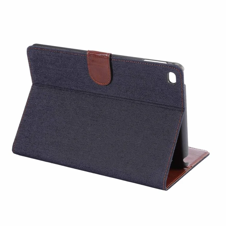 Jeans Cloth Skin Smart Leather Wallet Stand Cover for iPad mini 4 - Black Blue