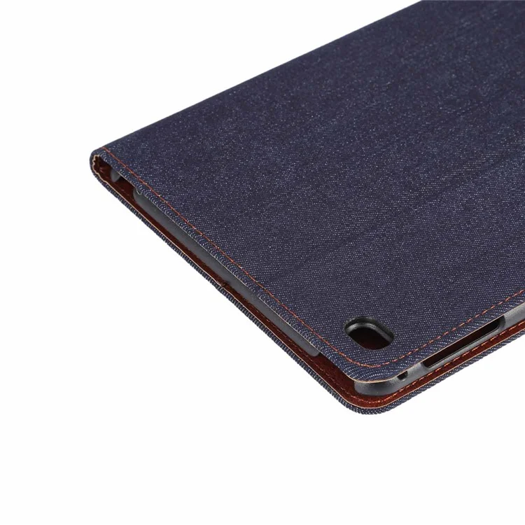Jeans Cloth Skin Smart Leather Wallet Stand Cover for iPad mini 4 - Black Blue