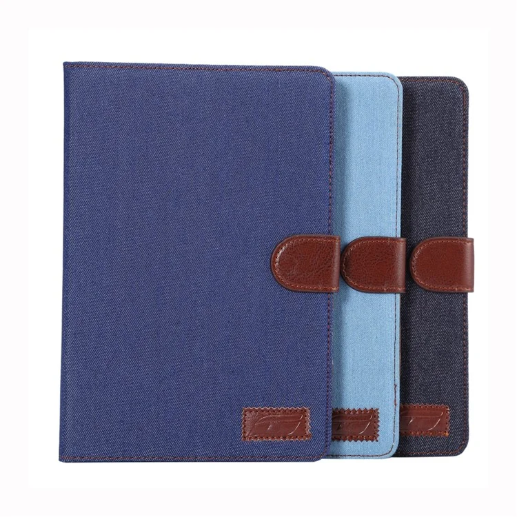 Jeans Cloth Skin Smart Leather Wallet Stand Cover for iPad mini 4 - Black Blue