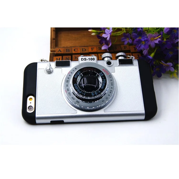 3D Amigo Camera Shape Retro Style Silicone Plastic Back Case with Lanyard for iPhone 6s 6 - White