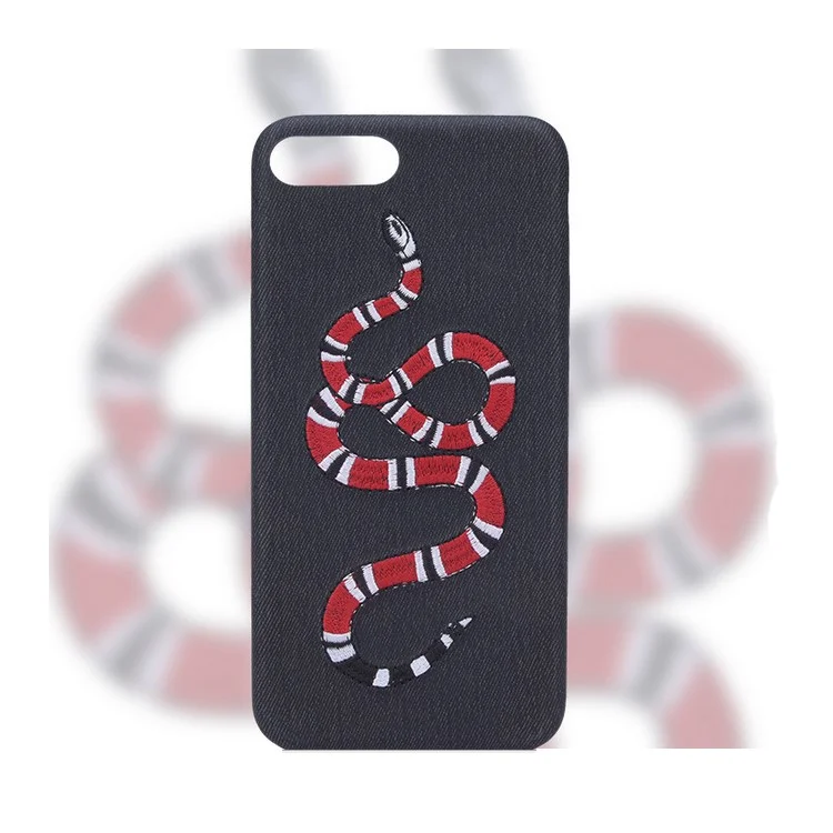 Embroidery Design TPU Case for iPhone 8 Plus / 7 Plus 5.5 inch - Red Snake Black Background