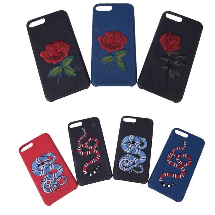 Embroidery Design TPU Case for iPhone 8 Plus / 7 Plus 5.5 inch - Red Snake Black Background