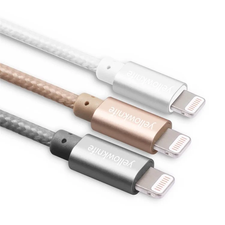 YELLOWKNIFE MFi Certified 1M Woven Lightning 8pin Sync Data Charging Cable for iPhone iPad - Silver