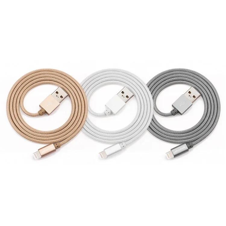 YELLOWKNIFE MFi Certified 1M Woven Lightning 8pin Sync Data Charging Cable for iPhone iPad - Silver